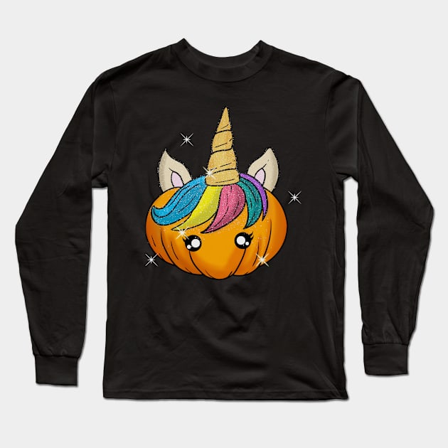 Halloween Unicorn Pumpkin Cute Long Sleeve T-Shirt by E